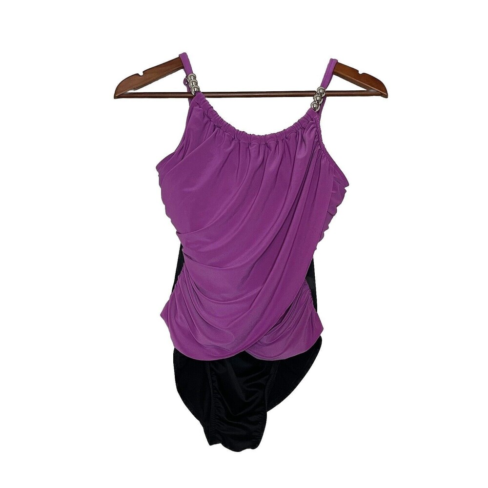 Magic suit Women's 8 Black Purple One Piece Slimming Swimsuit Silver Beads